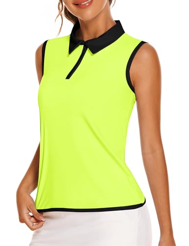 La Mejor Recopilación de Ropa de Squash para Mujer Top 5. 44 COOrun Camisetas de Golf sin Mangas para Mujer, Camisetas de Tenis con protección UV y Cuello con Cremallera, Camiseta Deportiva Ligera para Pickleball, Color Verde Lima (Talla...