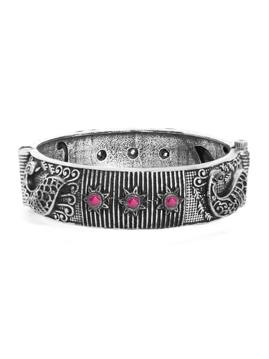 Rubans Silver-Plated Alloy Oxidised Filigree Ruby Stone Handcrafted Peacock Bracelet (B0D73YZTS4) Amazon Price History, Amazon Price Tracker