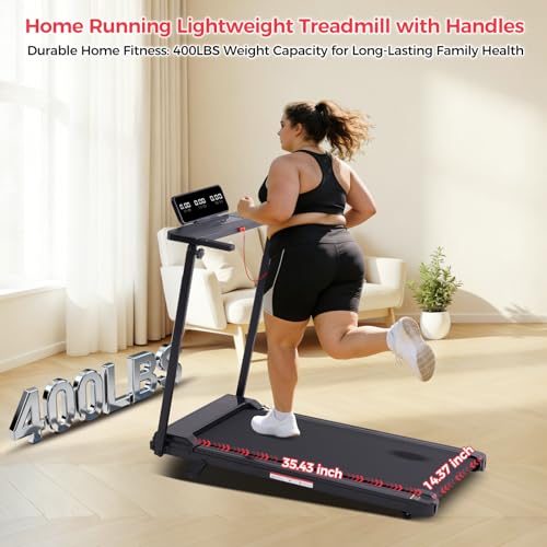 Image of Portable Treadmills for Home Small, Walking Pad with Handle Bar, 3.5HP Electric Mini Treadmills for Home Exercising, Walking Pad Treadmill with Handle Bar and Incline, 0.6-10MPH, 400LBS