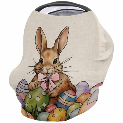 Nursing Cover for Breastfeeding Scarf, Easter Eggs Bunny Vintage Rabbit Baby Car Covers Super Soft Multi Use for Canopy Shopping Cart Cover Blanket Stroller Cover