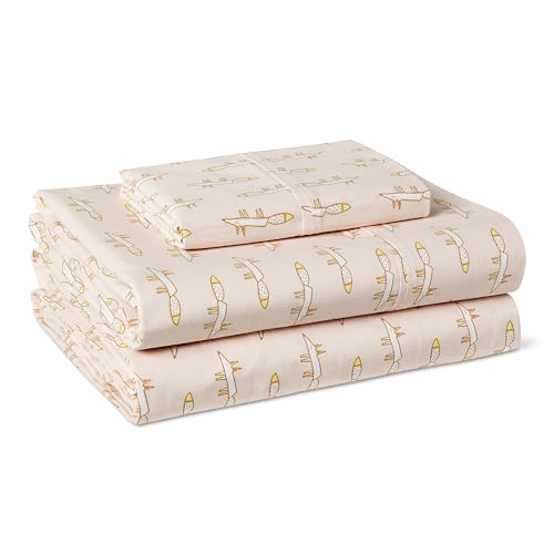 Amazon Basics 100% Organic Cotton Kids Sheet Set with Pillowcase Twin Pale Pink Fox Percale Weave