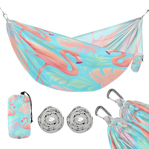 ATTX Pink Flamingos Camping Hammock - Lightweight & Portable Hammocks, Heavy Duty 330lbs Capacity for Indoor, Hiking, Backpacking, Travel, Backyard, Beach#233