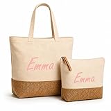 Genérico Bolsa y Neceser para Playa o Piscina - Personalizado con Nombre - Conjunto de Bolso para Mujer - Regalo para Mujer o Niña - Bolsa para Playa (Rosa Claro)
