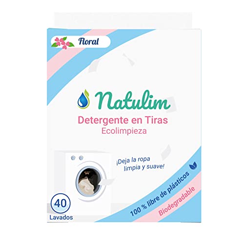 Natulim - Detergente en Tiras para Lavadora (40 Lavados) - Incluye efecto Suavizante, Ecológico, Hipoalergénico, Zero Waste - Ropa limpia y suave sin ensuciar el Planeta (Fragancia Floral)