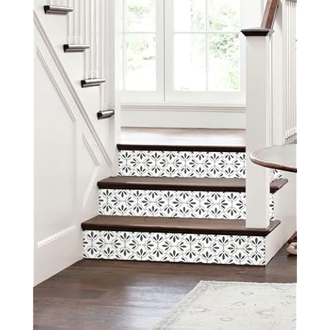FLFK Black and White Patterns Stair Decals Set of 3 - Stair Stickers Decals Peel and Stick Vinyl for Stair Riser, 39" W x 7" H Cover