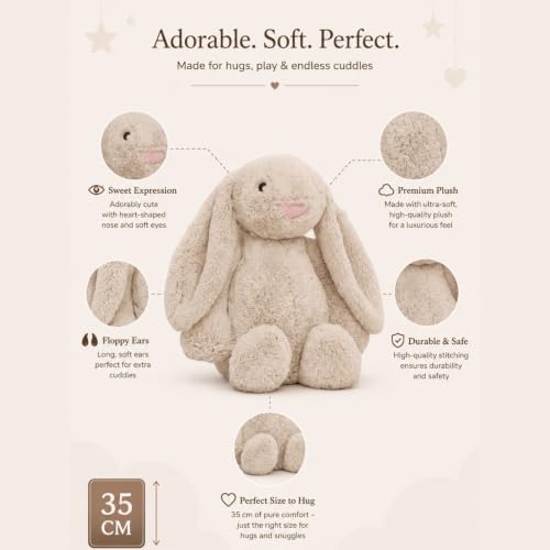 Image of Grey Bunny Rabbit Plush Soft Toy 40 CM for Kids, Ultra Soft Stuffed Bunny Teddy with Long Floppy Ears, Premium Plush Animal for Boys & Girls, Cute Cuddly Rabbit Doll for Birthday Gift