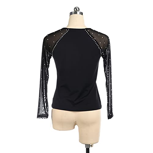 Tops de treinamento de patinação artística, mangas compridas de malha elegante com strass brilhantes