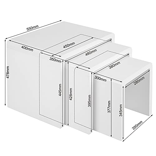 Charles Jacobs Nest of 3 High Gloss Coffee Tables Set Multi-functional Nesting Side End Table for Living Room - White & Grey 3 Charles Jacobs Nest of 3 High Gloss Coffee Tables Set Multi-functional Nesting Side End Table for Living Room - White & Grey - Image 3