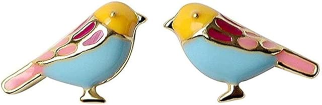 Cute Bird Stud Earrings for Women Girls 925 Sterling Silver Gold Plated Tiny Small Animal Pet Enameled Blue Yellow Pink Feather Birds Tragus Post Nickel Free Piercing Ear Jewelry Dainty Gift