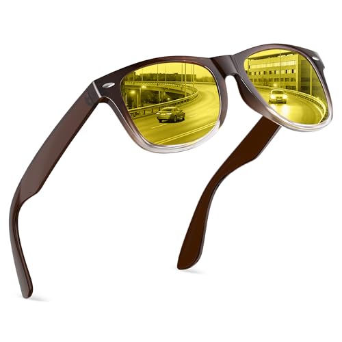 Image of FEIDUSUN Night Vision Driving Glasses for Men Women, Anti Glare Polarized Nighttime Glasses Yellow Lens