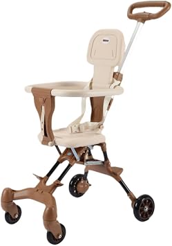 Portable Stroller, 4 Wheels, 10.9 lbs 4.5 kg, New, Foldable, For Ages 1.5 and Up, Compact, Two-Face, Freestanding, Wheelbarrow, Portable, Simple, Kids Cart, Stable, Carry-on Adjustable Handle Dark