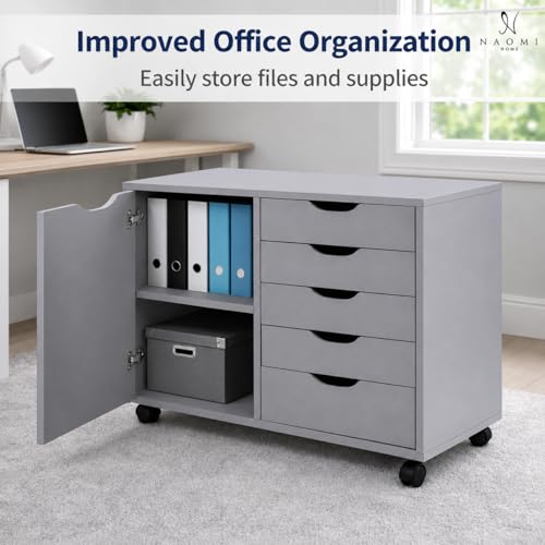 Image of Naomi Home Amy 5-Drawer Rolling Office File Cabinet - Gray