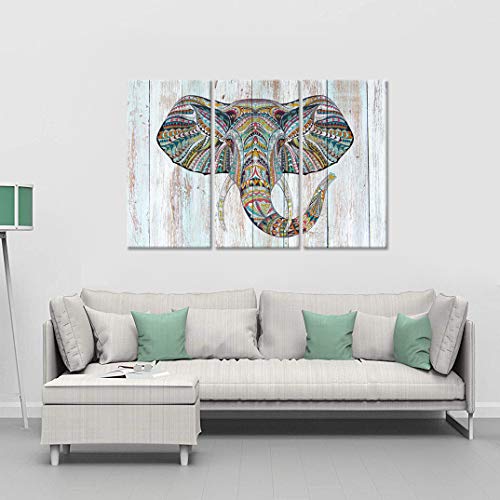Ihappywall 3 Pieces Animal Canvas Wall Art Tribal Elephant Boho Paisley Pattern Abstract Wildlife Artwork For Bedroom Living Room Stretched And Framed Ready To Hang 16X32Inchx3Pcs #TOP1
