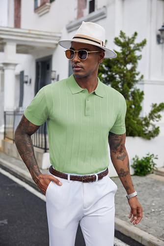 Image of COOFANDY Mens Knit Polo Shirts Short Sleeve Ribbed Textured Polo Shirt Lightweight Casual Golf Shirts Collared T Shirt