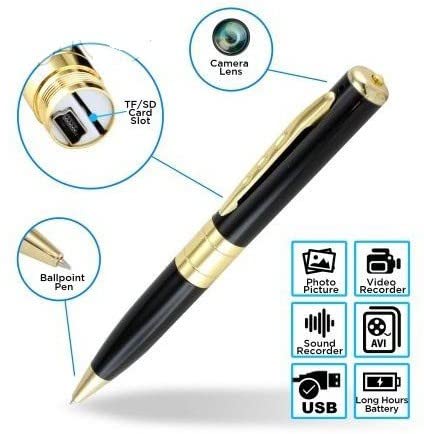 Image of SIRGAWAIN Limited Edition Silver 1080p Ultra HD Pen Camera Video and Audio Recording Spy 4K Camera with 1920px HD Video Audio for Long Time Recording, Black (Golden HD Pen Camera)