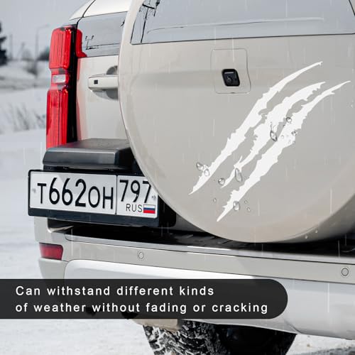 Image of 2 PCS Claw Mark Decals for Car, Headlight Sticker Waterproof Vinyl Stripes Scratch Decal, Monster Claw Scratch Mark Sticker Car Exterior Decor for SUV Pickup Truck (White)
