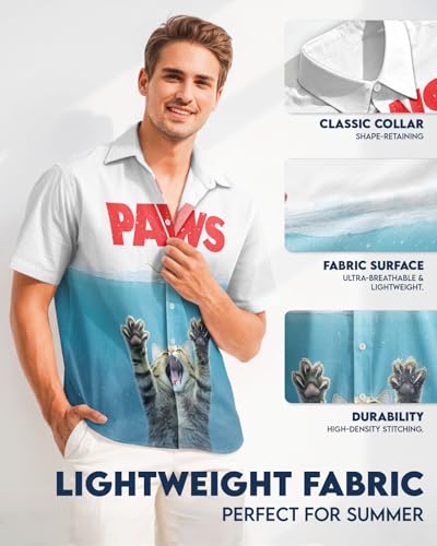 Image of 99TIMORO Fathers Film Button Down Shirt for Men, Funny Hawaiian Short Sleeve Top, Summer Beach Gifts