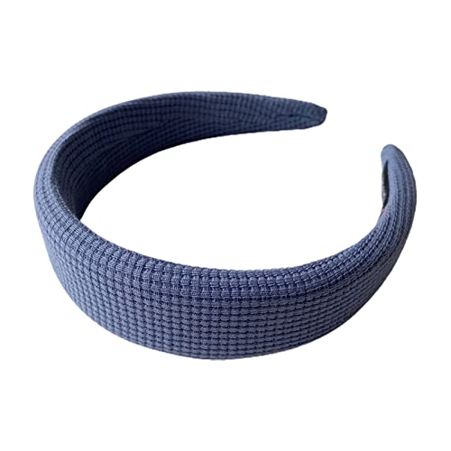 NXACETN Serre-tête pour femme - Couleur unie - Motif à carreaux - Large bandeau tricoté pour femme - Pour le maquillage, le sport, la beauté, le lavage du visage - Bleu brouillard Cover