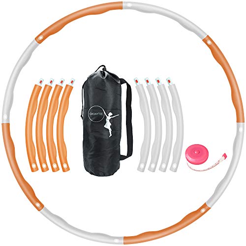 Oxsaytee Hula Hoop Reifen, 1.2KG Fitnesskreis Gewichtsverlust Schlankheits Kreis für Fitness-Training Erwachsene & Kinder, 8 Abnehmbare Hula-Hoop-Reifen mit Mini Bandmaß, Orange & Weiß