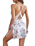 Avidlove Womens Lingeries Sexy Lingerie V Neck Mini Dress For Bridal Red Floral