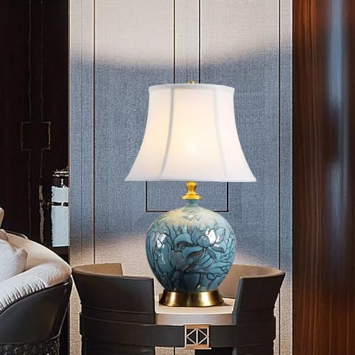SQUSMAY Modern Coastal Table Lamp 23" Tall Blue Glazed Ceramic Desk Lamp with Fabric Shade Decor for Bedroom Living Room House Bedside Nightstand Home Office Entryway Family - Image 3