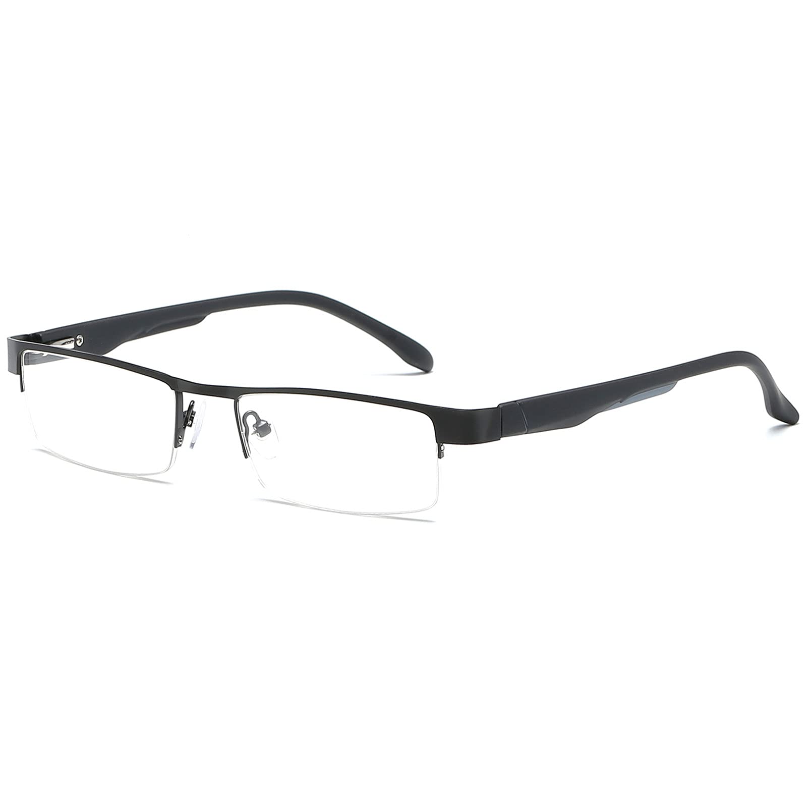 VEVESMUNDO Blue Light Blocking Reading Glasses Metal Frame Half Rim Readers Eyeglasses Men Women Brown Black Grey