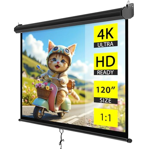 ZENY 120'' Projector Screen Manual Pull Down, 1:1 Indoor Outdoor Projection Screen Moive Screen, Retractable Video Screen for Home Theater Office (120'' Black)