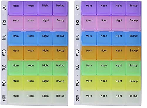 JSPM Weekly Pill Organizer 4 Times a Day, Pill Box 7 Day, Pill Boxes and Organizer, Daily Pill Dispenser 4X a Day, Big Compartments Pill Case (Pill Tray - Pack of 2)