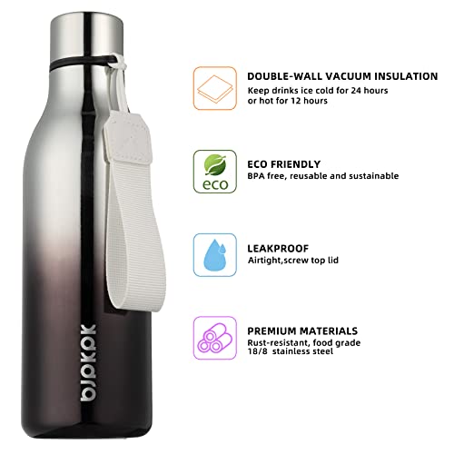 Image of BJPKPK Insulated Water Bottles, 18 oz Stainless Steel Metal Water Bottle with Strap, BPA Free Leak Proof Jugs, Mugs, Flasks, Reusable Thermal Flasks for Sports & Travel, Silver Miner