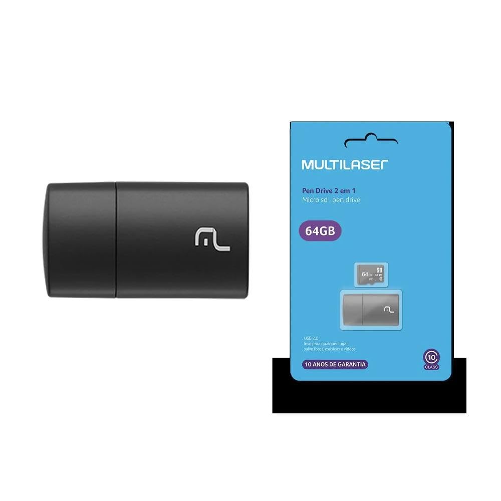Pen Drive 2 em 1 Leitor USB + Cartão de Memória Classe 10 64GB
