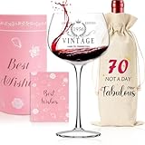 SHXWELL 70th Birthday Gifts for Women, Personalised Gifts 70th Birthday Decorations, Vintage 1956 Platinum Wine Glass, Decorative Wine Bag Gift, 70 Year Old Gifts Idea for Women Friends Sister Mom
