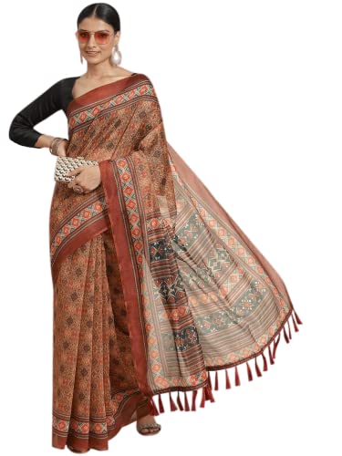 Image of Amazon Brand - Anarva Women's Kalamkari Saree With Blouse Piece