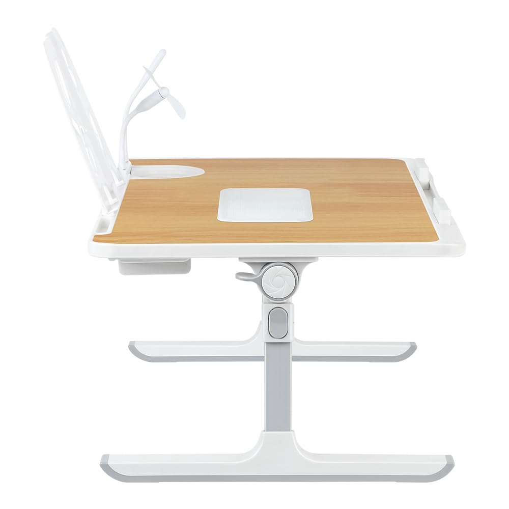 Tavolo da letto per computer portatile, supporto per computer regolabile in altezza e angolo, piano letto con cassetti e porte USB, ventilazione, pieghevole, reclinabile (60 x 40 x 40 cm, porta libro)