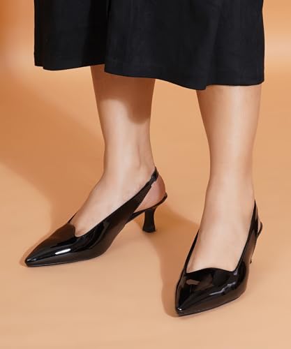 Image of JM LOOKS Sophisticated Pointed Toe Slingback Kitten Heels with Glossy Finish for Elegant Events and Work Wear