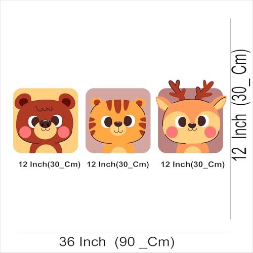 Image of Cute Woodland Animals Wall Decal Set, 36 x 12 Inch (90 x 30 cm), Decorative Bear Tiger Deer Cartoon Design for Nursery and Kids Room