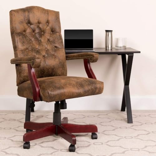 Image of High Back PU Leatherette & Wooden Office Chair | Director & Executive Chair | Wooden Handle WheelBase | Height Adjustable Revolving Chair | Hand Crafting & Polish - (111012152)