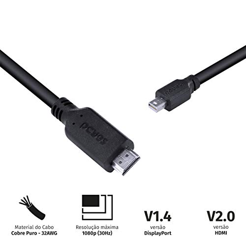 CABO MINI DISPLAYPORT MACHO PARA HDMI 2.0 MACHO 2 METROS - PMDPH-2, PCYES