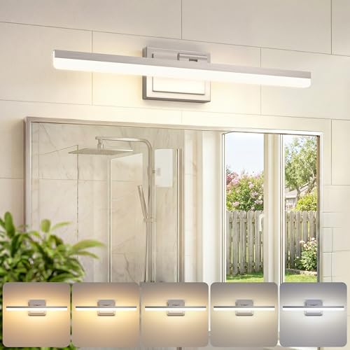 Image of VOLISUN Modern Bathroom Vanity Light 24 inch, Rotatable, 24W Dimmable 5CCT Led Bathroom Light Fixture Over Mirror, Brushed Nickel Bar Vanity Light for Bathrooms Mirror Restroom-ETL Certificated