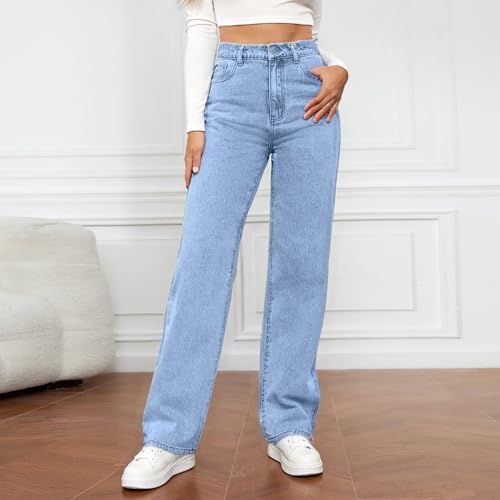 Jeans for Women High Waisted Baggy Wide Leg Jeans Trendy Y2K Boyfriend Jean Plus Size Pull On Stretchy Mom Jean Casual Buttonfly Straight Leg Denim Pants with Pocket Flare Bell Bottom Bootcut Pants2