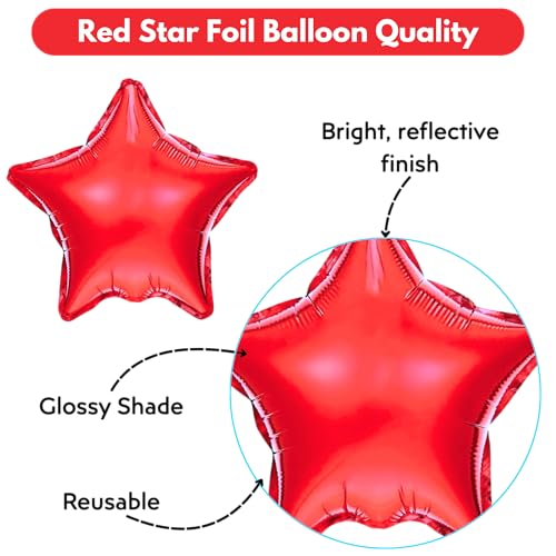 Image of Pack of 5 Star Balloons for Happy Birthday Decoration Red Kit Baby Boys Girls Kids Men Women Car Boot Living Room Star Shaped Foil Balloon Set Items