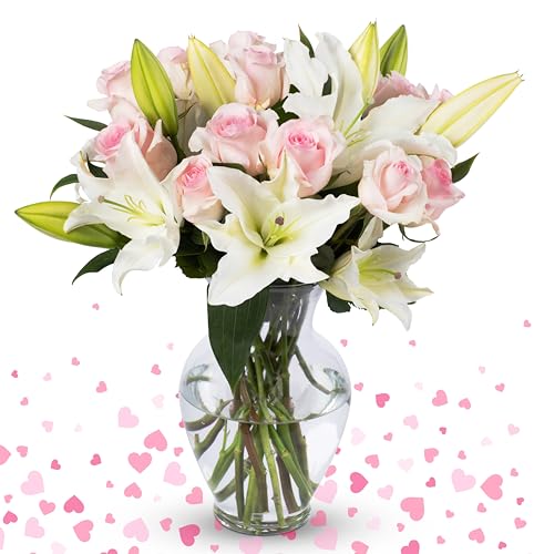 Pink Roses and Lilies, Next Day Prime Delivery from Benchmark Bouquets