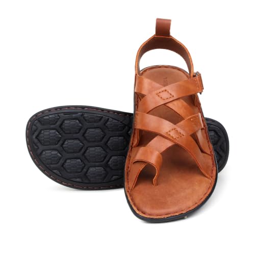 Image of MARDI GRAS Leather Sandals for Men | Casual Sandals with PU Sole & Foam Insole | Adjustable Straps, Breathable Leather Lining