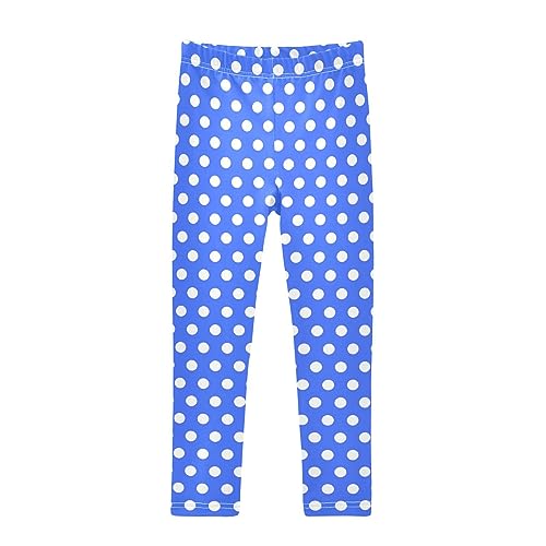 CaTaKu Girls Leggings Polka Dots Blue Kids Printed Pants Athletic Tights Leggings for Girls Size 4-10T