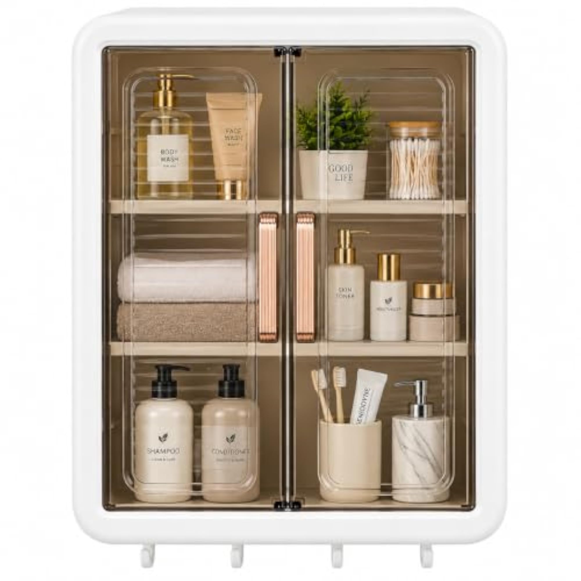 Bathroom Organizer Cabinet with Double Doors and Shelves