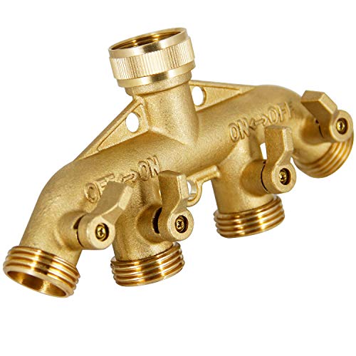 Triumpeek 4 Way Brass Hose Splitter, Heavy Duty 4-Way Garden Hose Connector 3/4 Inch, Solid 4 Way Hose Adapter #TOP1