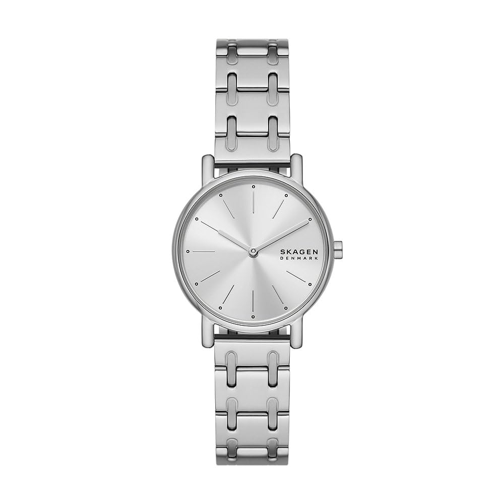 Skagen Signatur Lille Watch for Women, Silver Tone Quartz Two Hand Movement with Stainless Steel or Leather Strap
