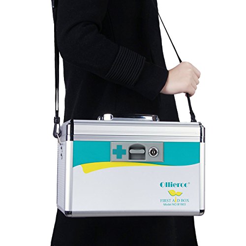 Ollieroo Locking Medicine Box with Key Portable Lock Box for Medication First Aid Box Medium 7.7 x 7.9 x 12 inches Silver