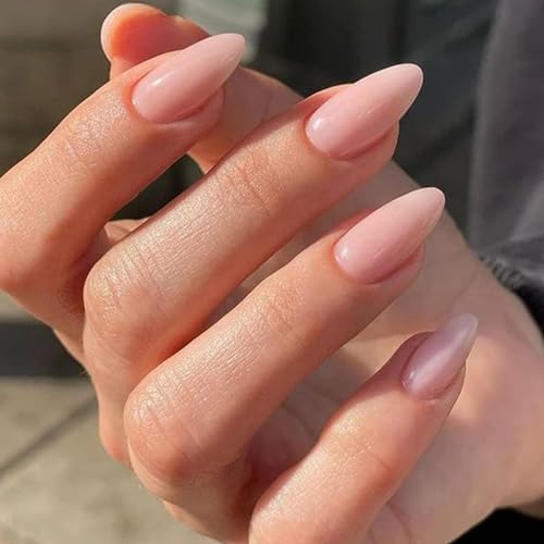 GLAMERMAID Press on Nails Short Almond, Spring Summer Handmade Nude Jelly Gel Glue on Nails, Glossy Short Stiletto UV Finish Fake Nail Acrylic False Nails Manicure Kits for Women Gift - Image 5
