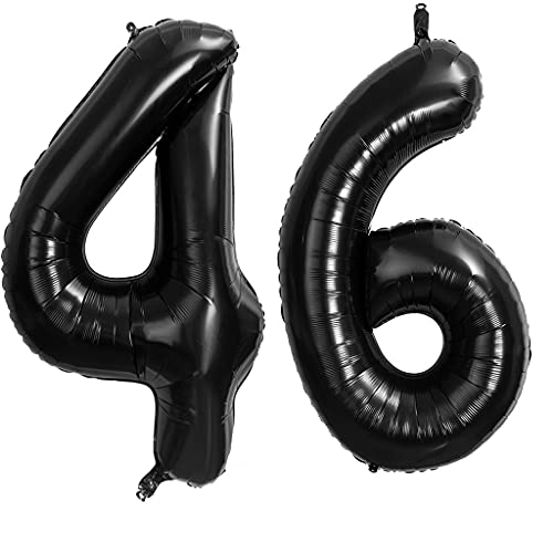 100 cm 2 globos con el número 46, color negro, para cumpleaños de hombre mujer, tamaño XXL, 100 cm, número 46, globos gigantes de aluminio, globos de helio 46, globos para fiesta de cumpleaños