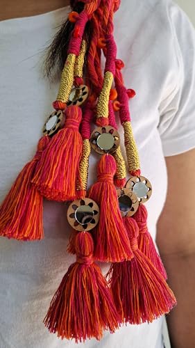 Image of Zippy Flora Handmade Boho Parandi (Neelima Rani-Orange) | Traditional Punjabi Hair Accessory | Braid Tassels | Ethnic Paranda Hair Extension for Choti & Festive Styling